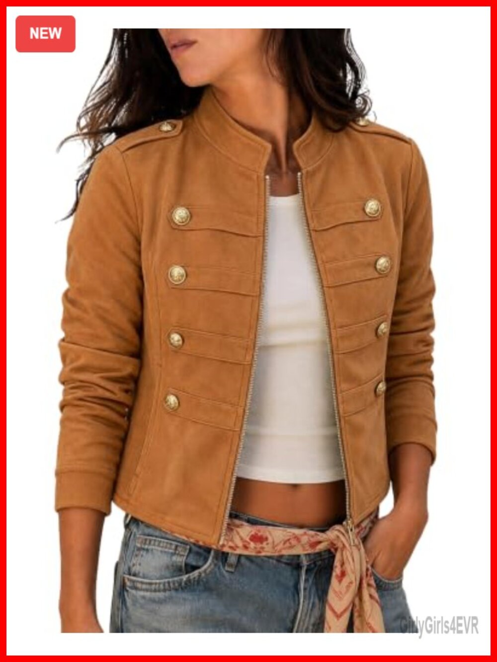 Faux Suede Cropped Jacket Lightweight Stand Collar Fall Coat